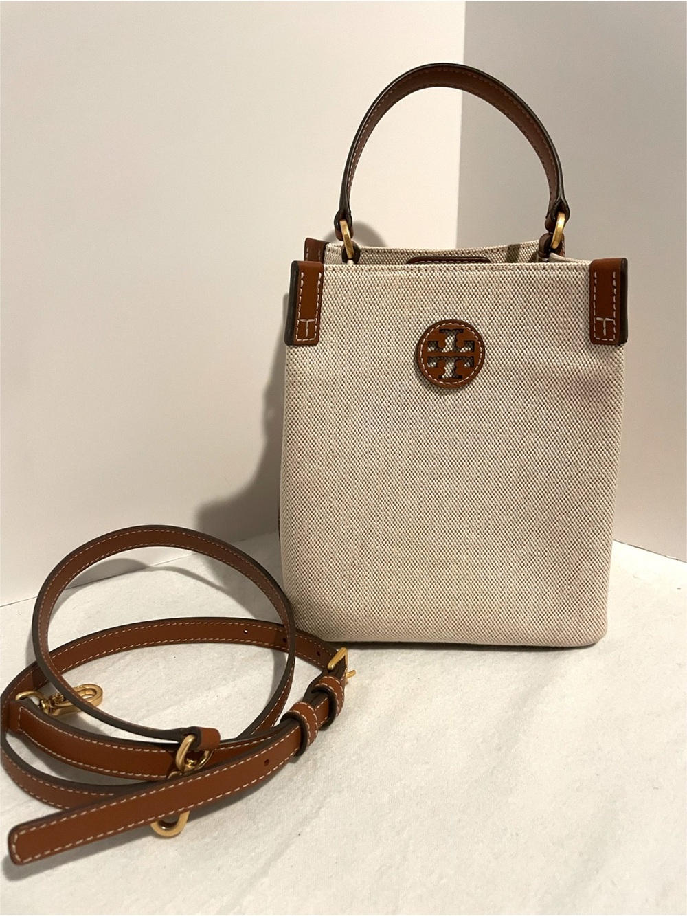 Tory Burch Tan Blake Canvas Bucket Bag
